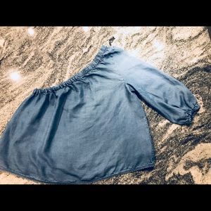 Rebecca Minkoff tencel one shoulder denim blouse
